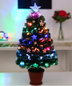 Christmas Concepts® 2FT (60CM) GREEN FIBRE OPTIC CHRISTMAS TREE WITH STARS AND BAUBLES AND RED BASE