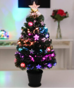 32 Inch Green Christmas Tree with Fibre Optics and Stars and Baubles