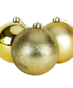 3-150mm Extra Large Baubles - Shiny, Matte & Glitter Design - Christmas Decorations (Gold)
