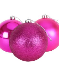 3-150mm Extra Large Baubles - Shiny, Matte & Glitter Design - Christmas Decorations (Hot Pink)