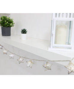 Set of 10 Metal Star Shaped Fairy Lights - Indoor/Bedroom Lights (Silver)