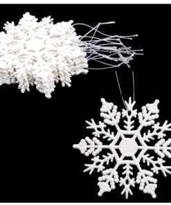 Pack of 12 - 10cm Glitter Snowflake Hanging Decorations - Christmas Decorations (White)