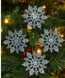 Alternative view of Pack of 12-10cm Glitter Snowflake Hanging Decorations - Christmas Decorations (Ice Blue)