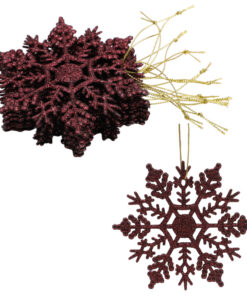 Pack of 12-10cm Glitter Snowflake Hanging Decorations - Christmas Decorations (Mocha)