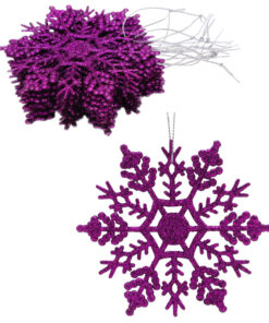 Pack of 12-10cm Glitter Snowflake Hanging Decorations - Christmas Decorations (Purple)