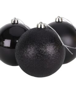 3-150mm Extra Large Baubles - Shiny, Matte & Glitter Design - Christmas Decorations (Black)