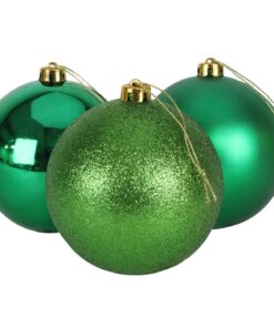 3-150mm Extra Large Baubles - Shiny, Matte & Glitter Design - Christmas Decorations (Emerald Green)