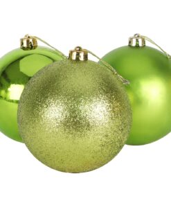 Christmas Concepts® Pack of 3 - Extra Large 150mm Christmas Tree Baubles - Shiny, Matte & Glitter Decorated Baubles (Lime Green)