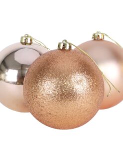 3-150mm Extra Large Baubles - Shiny, Matte & Glitter Design - Christmas Decorations (Rose Gold)