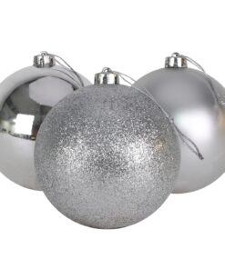 3-150mm Extra Large Baubles - Shiny, Matte & Glitter Design - Christmas Decorations (Silver)