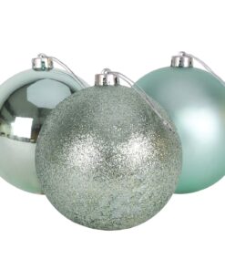 3-150mm Extra Large Baubles - Shiny, Matte & Glitter Design - Christmas Decorations (Mint Green)