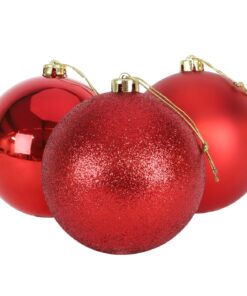 3-150mm Extra Large Baubles - Shiny, Matte & Glitter Design - Christmas Decorations (Red)