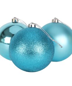 3-150mm Extra Large Baubles - Shiny, Matte & Glitter Design - Christmas Decorations (Turquoise)