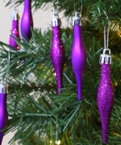 Alternative view of Pack Of 15-8.5cm Droplet Baubles - Matte & Glitter Design - Christmas Baubles (Purple)
