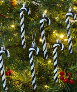 Alternative view of Christmas Concepts® Pack Of 6-13cm Glitter Candy Cane Christmas Tree Decorations (Black & White)