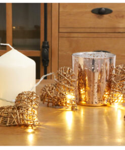 Alternative view of 10 Gold Rattan Heart Fairy Lights With Warm White LEDs - 1.5m - Battery Operated - Bedroom Lights