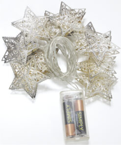 Alternative view of Set of 10 Metal Star Shaped Fairy Lights - Indoor/Bedroom Lights (Silver)