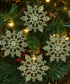 Alternative view of Pack of 12-10cm Glitter Snowflake Hanging Decorations - Christmas Decorations (Gold)