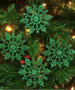 Alternative view of Pack of 12-10cm Glitter Snowflake Hanging Decorations - Christmas Decorations (Green)