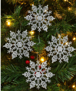 Alternative view of Pack of 12-10cm Glitter Snowflake Hanging Decorations - Christmas Decorations (Silver)