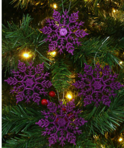 Alternative view of Pack of 12-10cm Glitter Snowflake Hanging Decorations - Christmas Decorations (Purple)