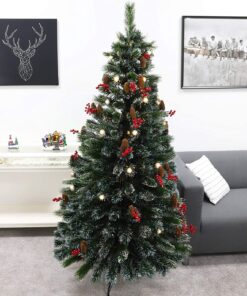 Alternative view of Christmas Concepts® 72" (1.8M) Frosted Green LED Fibre Optic Christmas Tree - Warm White LED Lights, Berry + Pinecone Decoration