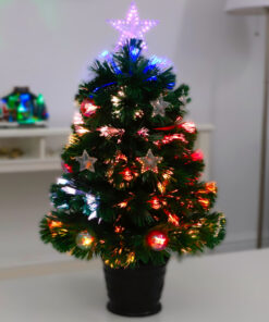 Christmas Concepts® 2FT GREEN FIBRE OPTIC CHRISTMAS TREE WITH STARS AND BAUBLES WITH BLACK BASE