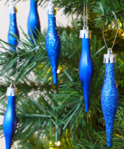 Alternative view of Pack Of 15-8.5cm Droplet Baubles - Matte & Glitter Design - Christmas Baubles (Royal Blue)