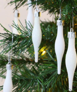 Alternative view of Pack Of 15-8.5cm Droplet Baubles - Matte & Glitter Design - Christmas Baubles (White)