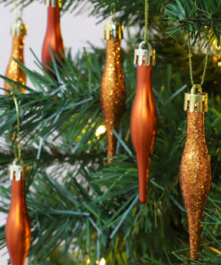 Alternative view of Pack Of 15-8.5cm Droplet Baubles - Matte & Glitter Design - Christmas Baubles (Copper)