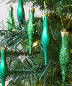 Alternative view of Pack Of 15-8.5cm Droplet Baubles - Matte & Glitter Design - Christmas Baubles (Emerald Green)