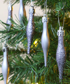 Alternative view of Pack Of 15-8.5cm Droplet Baubles - Matte & Glitter Design - Christmas Baubles (Graphite Grey)