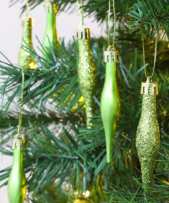 Alternative view of Pack Of 15-8.5cm Droplet Baubles - Matte & Glitter Design - Christmas Baubles (Lime Green)