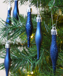 Alternative view of Pack Of 15-8.5cm Droplet Baubles - Matte & Glitter Design - Christmas Baubles (Midnight Blue)