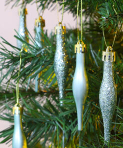 Alternative view of Pack Of 15-8.5cm Droplet Baubles - Matte & Glitter Design - Christmas Baubles (Mint Green)