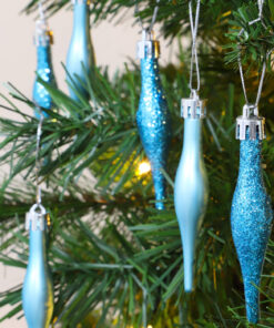 Alternative view of Pack Of 15-8.5cm Droplet Baubles - Matte & Glitter Design - Christmas Baubles (Turquoise)