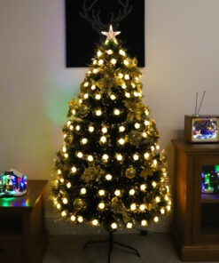 Alternative view of Christmas Concepts® 5ft (150cm) Pre Lit Green Christmas Tree With Gold Decoration, Warm White LED Lights & LED Roses