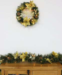 Alternative view of Christmas Concepts® Pre Lit LED Gold Decorated Christmas Wreath & Christmas Garland