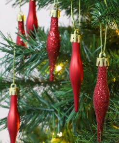 Alternative view of Pack Of 15-8.5cm Droplet Baubles - Matte & Glitter Design - Christmas Baubles (Red)