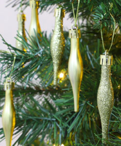Alternative view of Pack Of 15-8.5cm Droplet Baubles - Matte & Glitter Design - Christmas Baubles (Gold)