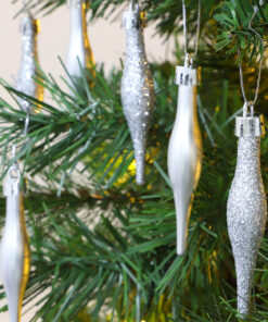 Alternative view of Pack Of 15-8.5cm Droplet Baubles - Matte & Glitter Design - Christmas Baubles (Silver)
