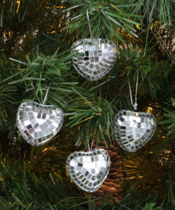 Alternative view of Christmas Concepts® Pack of 4-40mm Heart Mirror Baubles - Silver - Christmas Tree Decorations