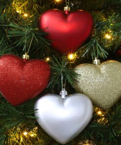 Alternative view of Pack Of 12-100mm Glitter Heart Shaped Christmas Tree Baubles - Matte & Glitter Design - Christmas Decorations (Red, Silver & Gold)