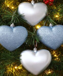 Alternative view of Pack Of 12-100mm Glitter Heart Shaped Christmas Tree Baubles - Matte & Glitter Design - Christmas Decorations (Ice Blue)
