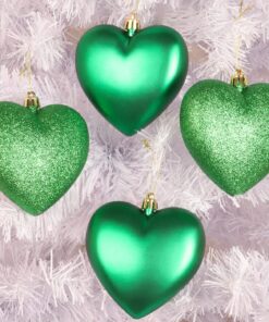 Alternative view of Pack Of 12-100mm Glitter Heart Shaped Christmas Tree Baubles - Matte & Glitter Design - Christmas Decorations (Emerald Green)