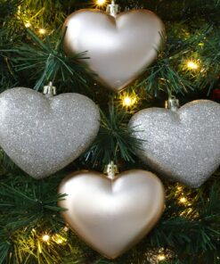 Alternative view of Pack Of 12-100mm Glitter Heart Shaped Christmas Tree Baubles - Matte & Glitter Design - Christmas Decorations (Champagne)