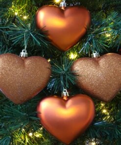 Alternative view of Pack Of 12-100mm Glitter Heart Shaped Christmas Tree Baubles - Matte & Glitter Design - Christmas Decorations (Copper)