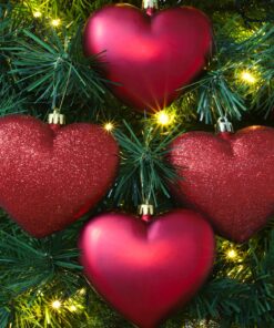 Alternative view of Pack Of 12-100mm Glitter Heart Shaped Christmas Tree Baubles - Matte & Glitter Design - Christmas Decorations (Red)