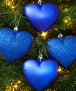 Alternative view of Pack Of 12-100mm Glitter Heart Shaped Christmas Tree Baubles - Matte & Glitter Design - Christmas Decorations (Royal Blue)
