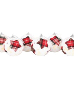 Christmas Concepts® Pack Of 6-7cm White Tartan Star Baubles Christmas Decorations